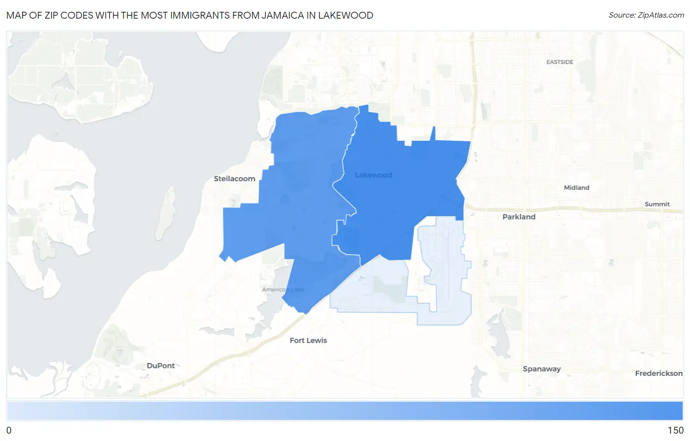 Zip Codes with the Most Immigrants from Jamaica in Lakewood Map