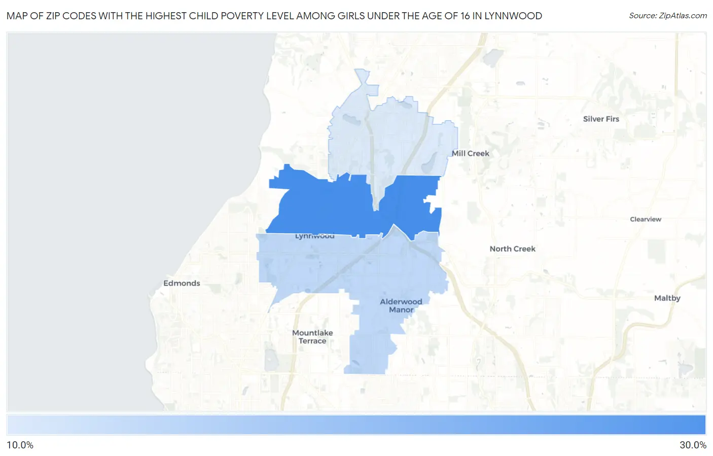 Zip Codes with the Highest Child Poverty Level Among Girls Under the Age of 16 in Lynnwood Map