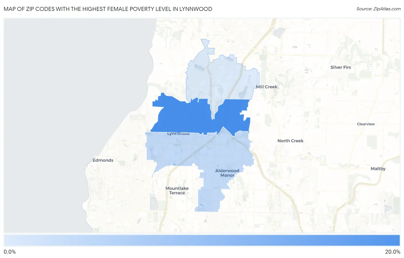 Zip Codes with the Highest Female Poverty Level in Lynnwood Map
