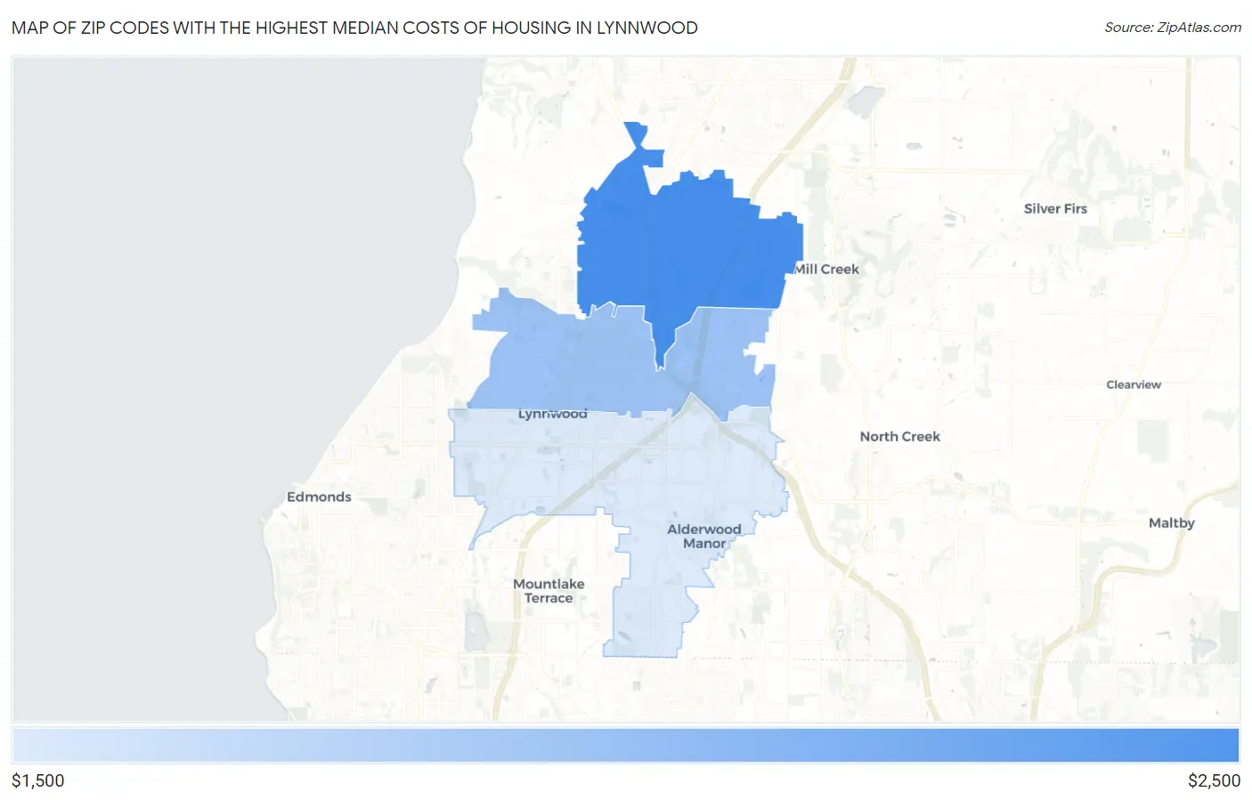 Zip Codes with the Highest Median Costs of Housing in Lynnwood Map