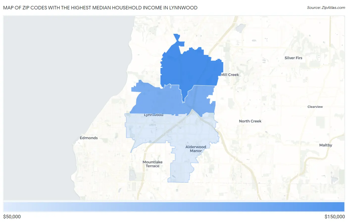 Zip Codes with the Highest Median Household Income in Lynnwood Map