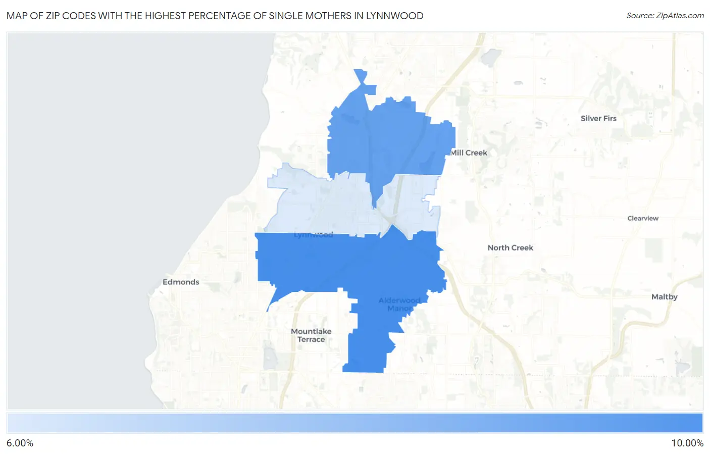 Zip Codes with the Highest Percentage of Single Mothers in Lynnwood Map