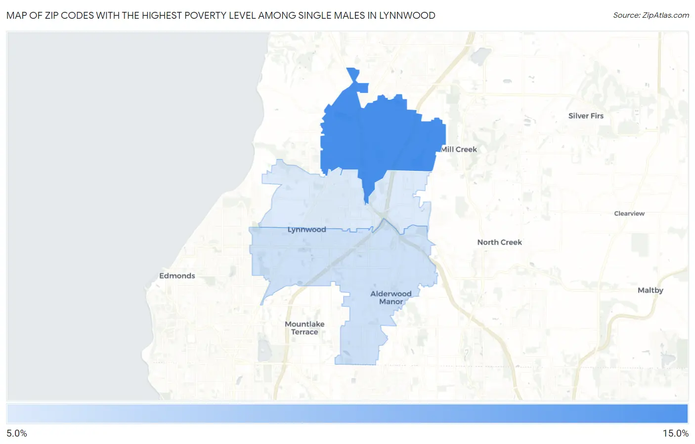 Zip Codes with the Highest Poverty Level Among Single Males in Lynnwood Map
