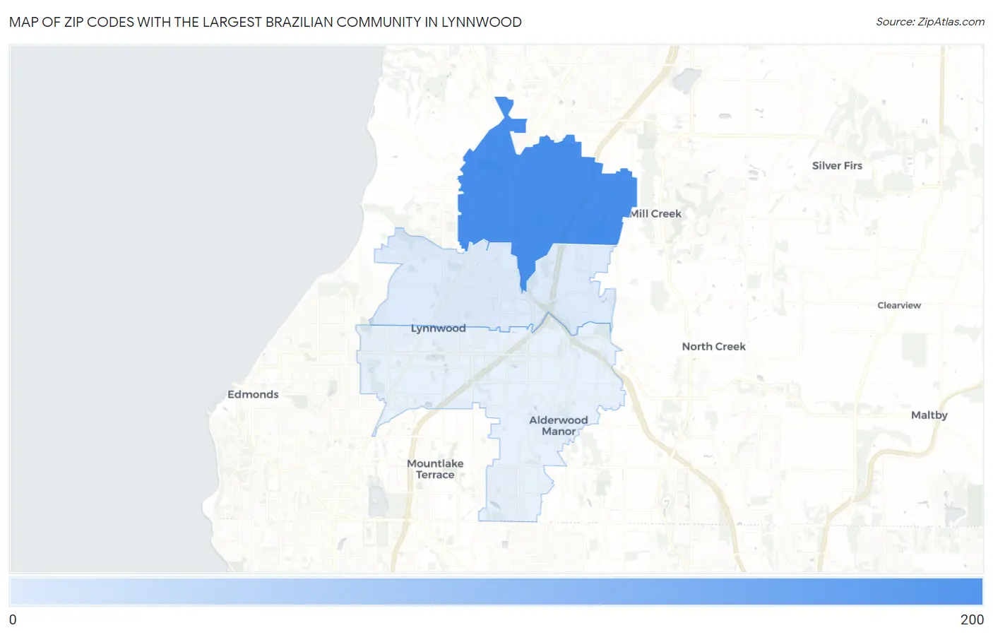 Zip Codes with the Largest Brazilian Community in Lynnwood Map