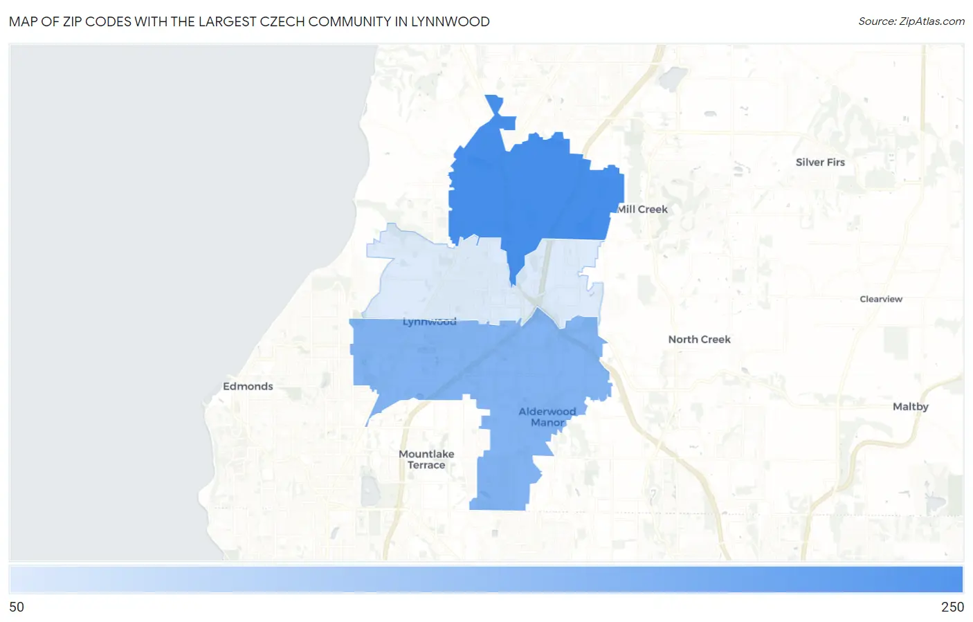 Zip Codes with the Largest Czech Community in Lynnwood Map