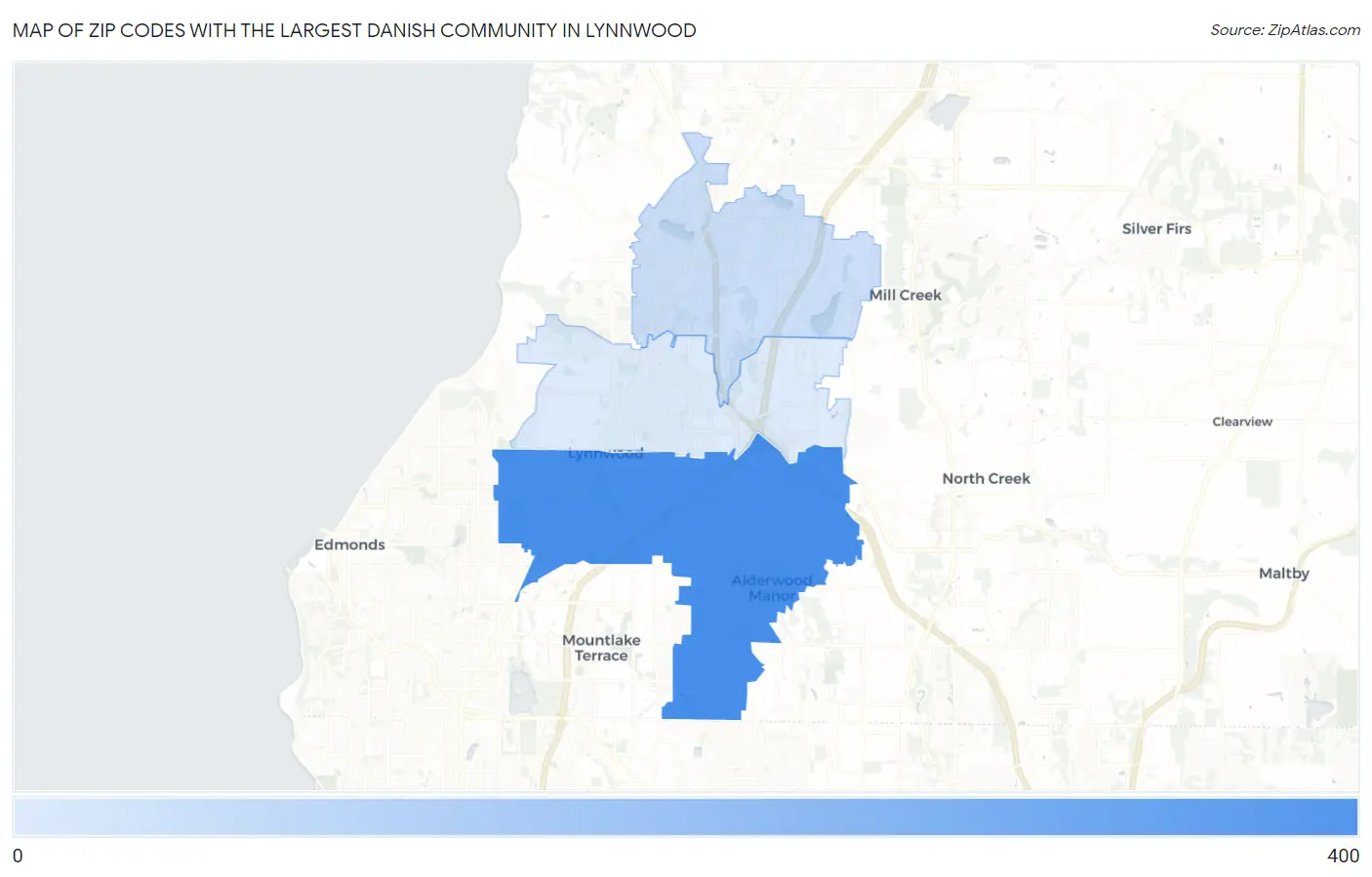 Zip Codes with the Largest Danish Community in Lynnwood Map