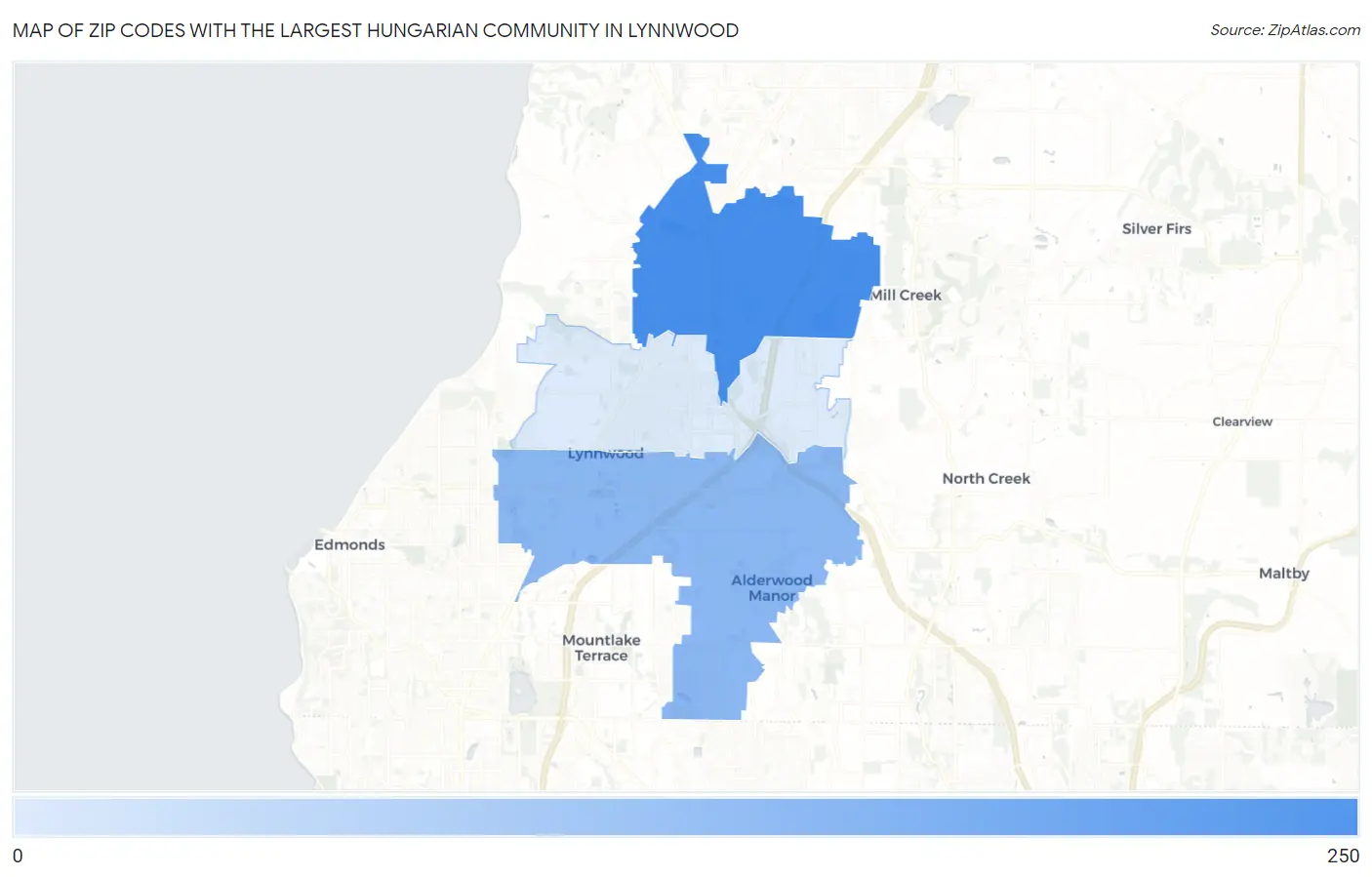 Zip Codes with the Largest Hungarian Community in Lynnwood Map