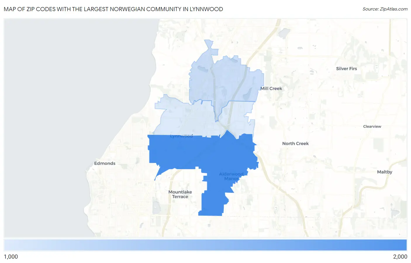 Zip Codes with the Largest Norwegian Community in Lynnwood Map