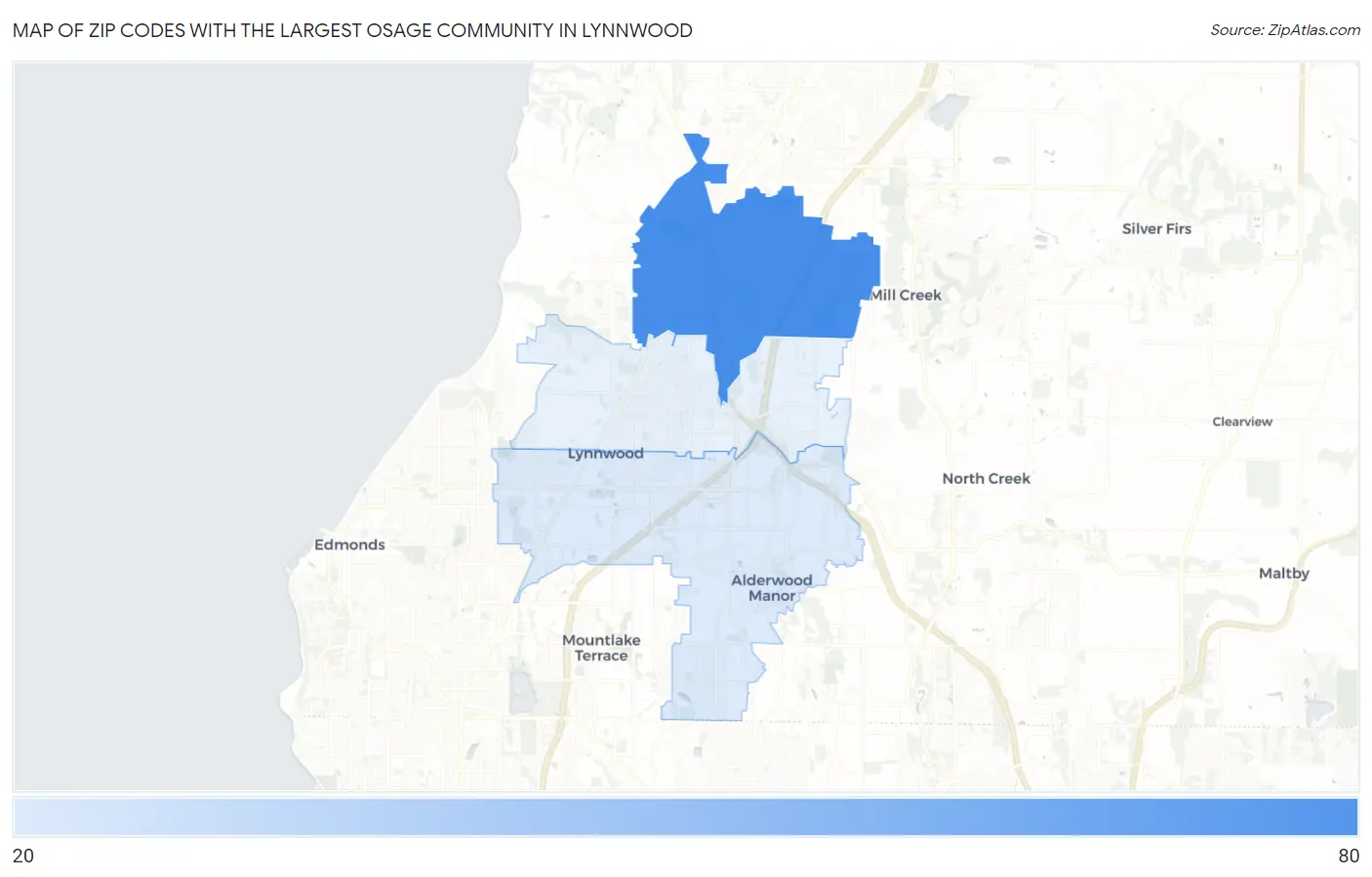 Zip Codes with the Largest Osage Community in Lynnwood Map