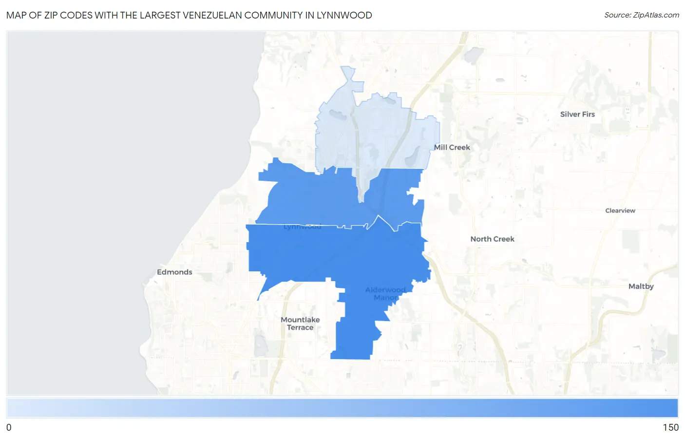 Zip Codes with the Largest Venezuelan Community in Lynnwood Map