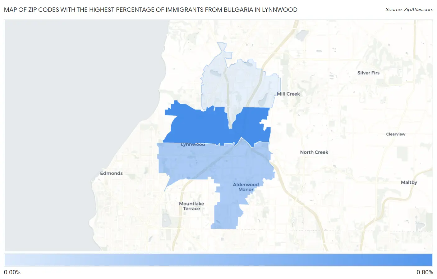 Zip Codes with the Highest Percentage of Immigrants from Bulgaria in Lynnwood Map