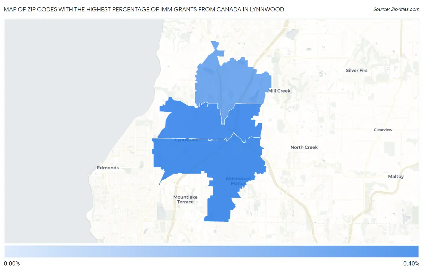 Zip Codes with the Highest Percentage of Immigrants from Canada in Lynnwood Map