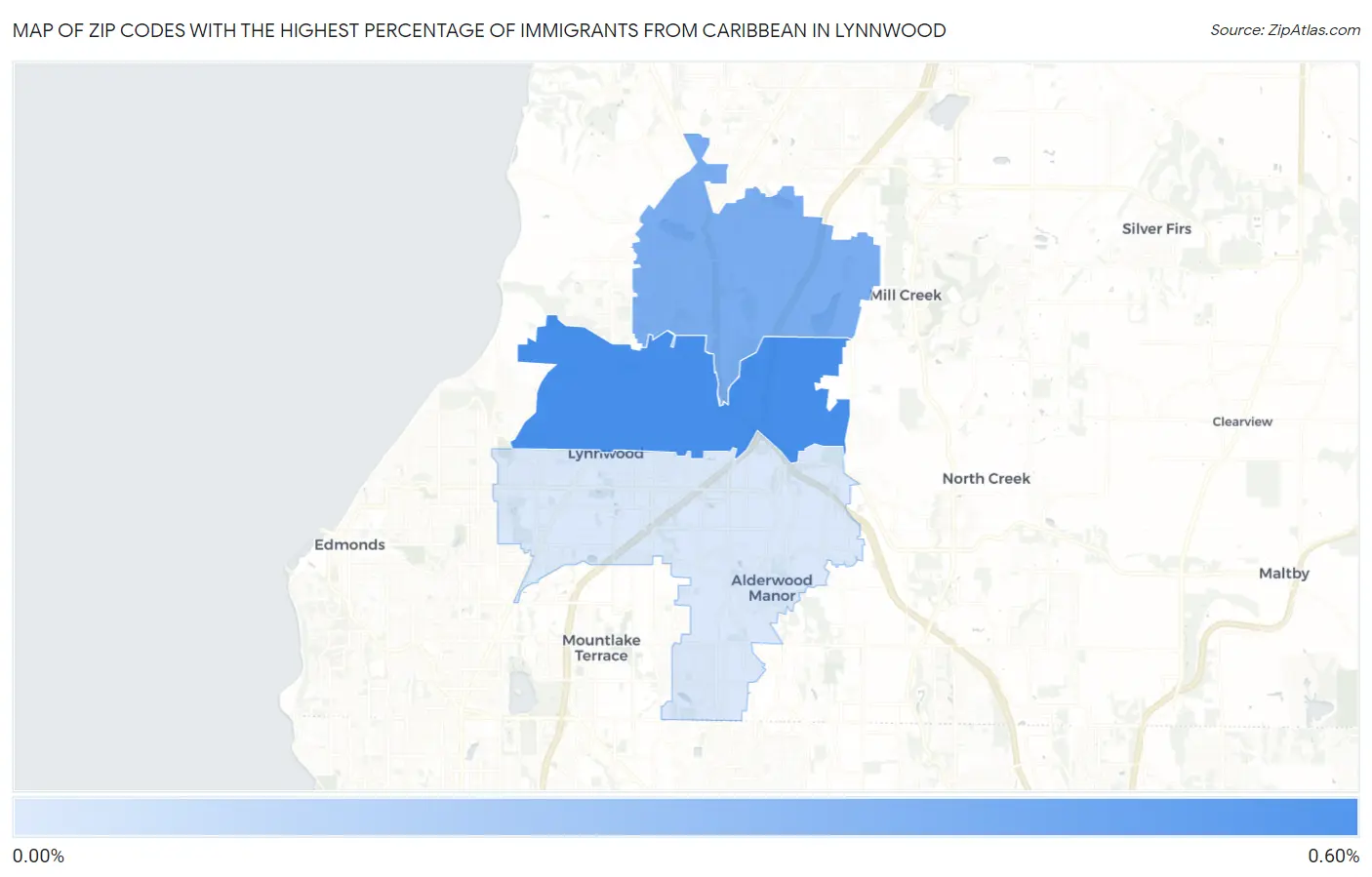 Zip Codes with the Highest Percentage of Immigrants from Caribbean in Lynnwood Map