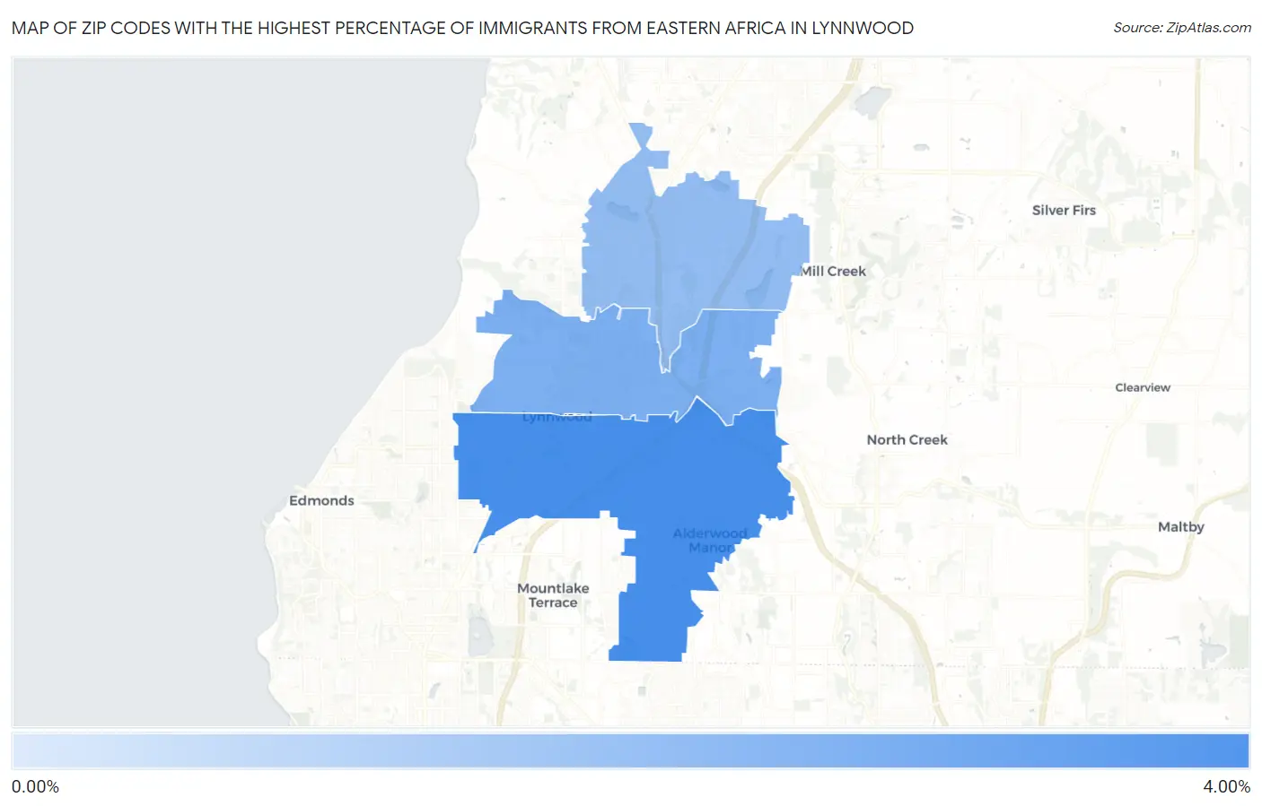 Zip Codes with the Highest Percentage of Immigrants from Eastern Africa in Lynnwood Map