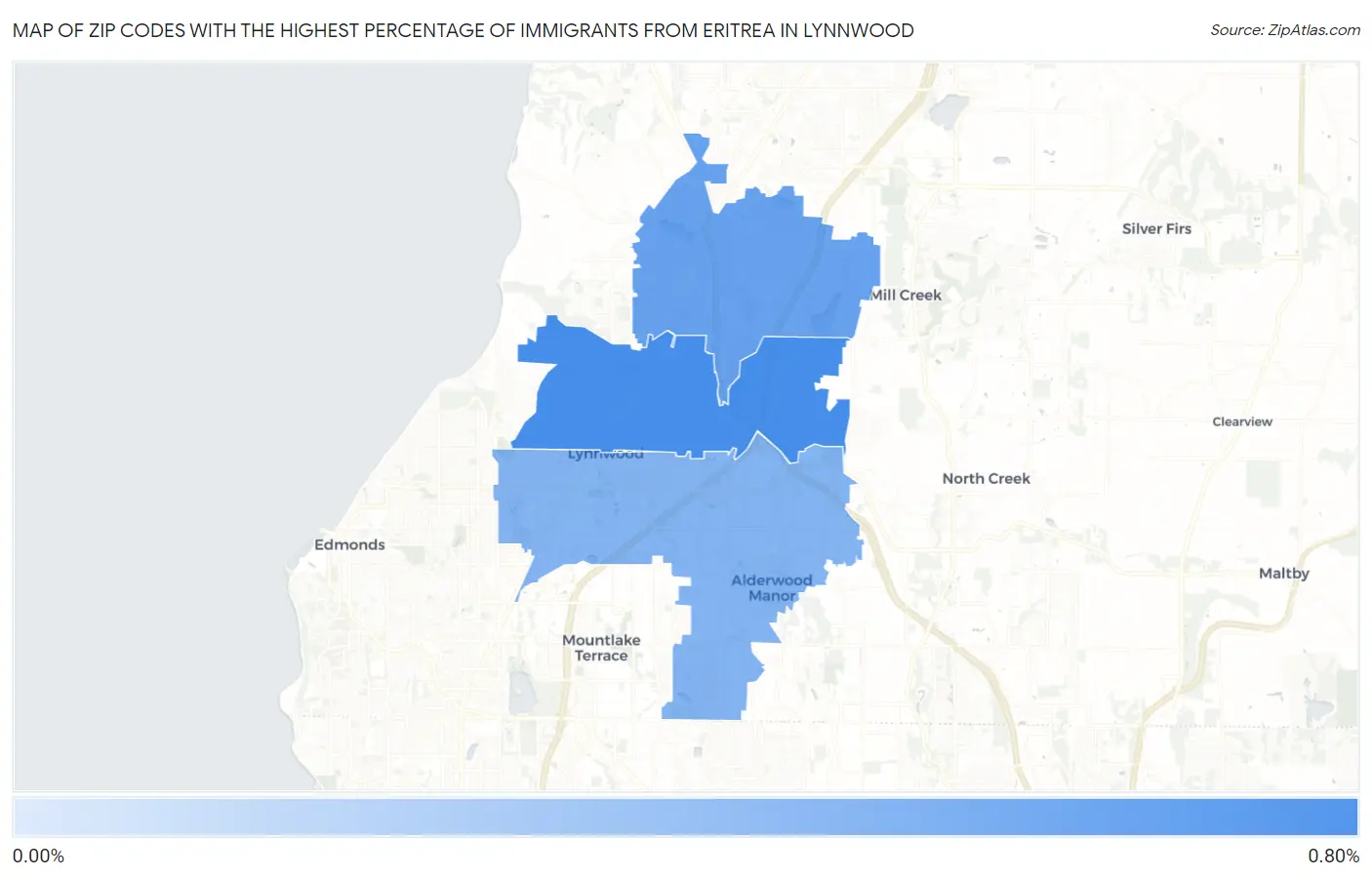Zip Codes with the Highest Percentage of Immigrants from Eritrea in Lynnwood Map