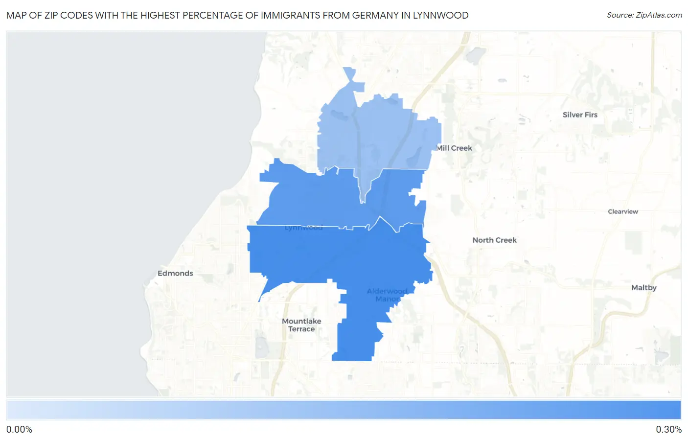 Zip Codes with the Highest Percentage of Immigrants from Germany in Lynnwood Map