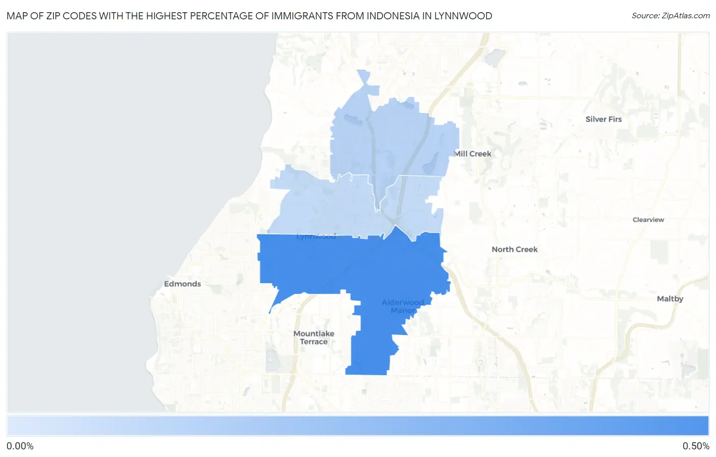 Zip Codes with the Highest Percentage of Immigrants from Indonesia in Lynnwood Map