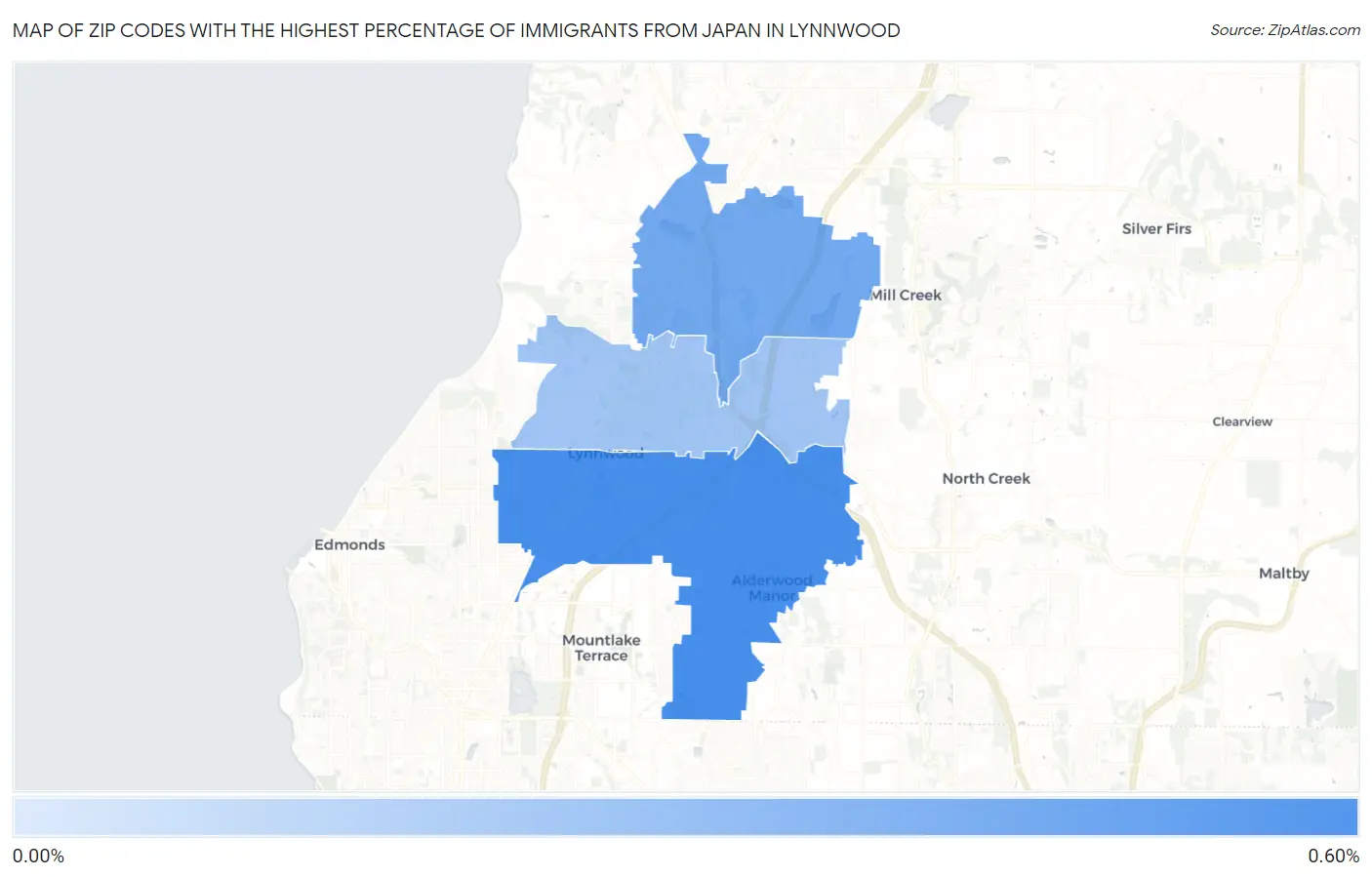 Zip Codes with the Highest Percentage of Immigrants from Japan in Lynnwood Map