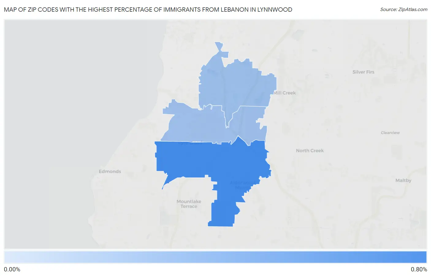 Zip Codes with the Highest Percentage of Immigrants from Lebanon in Lynnwood Map