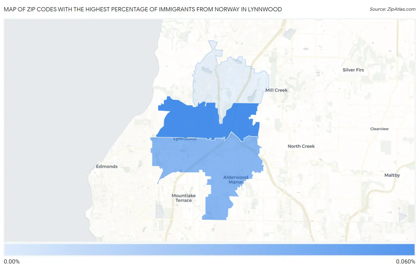 Zip Codes with the Highest Percentage of Immigrants from Norway in Lynnwood Map
