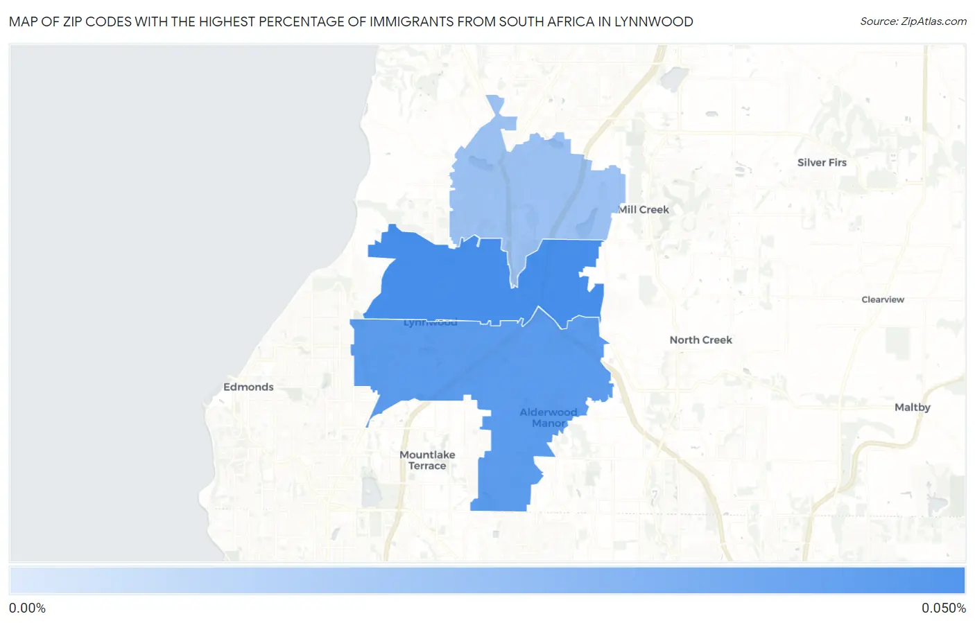 Zip Codes with the Highest Percentage of Immigrants from South Africa in Lynnwood Map