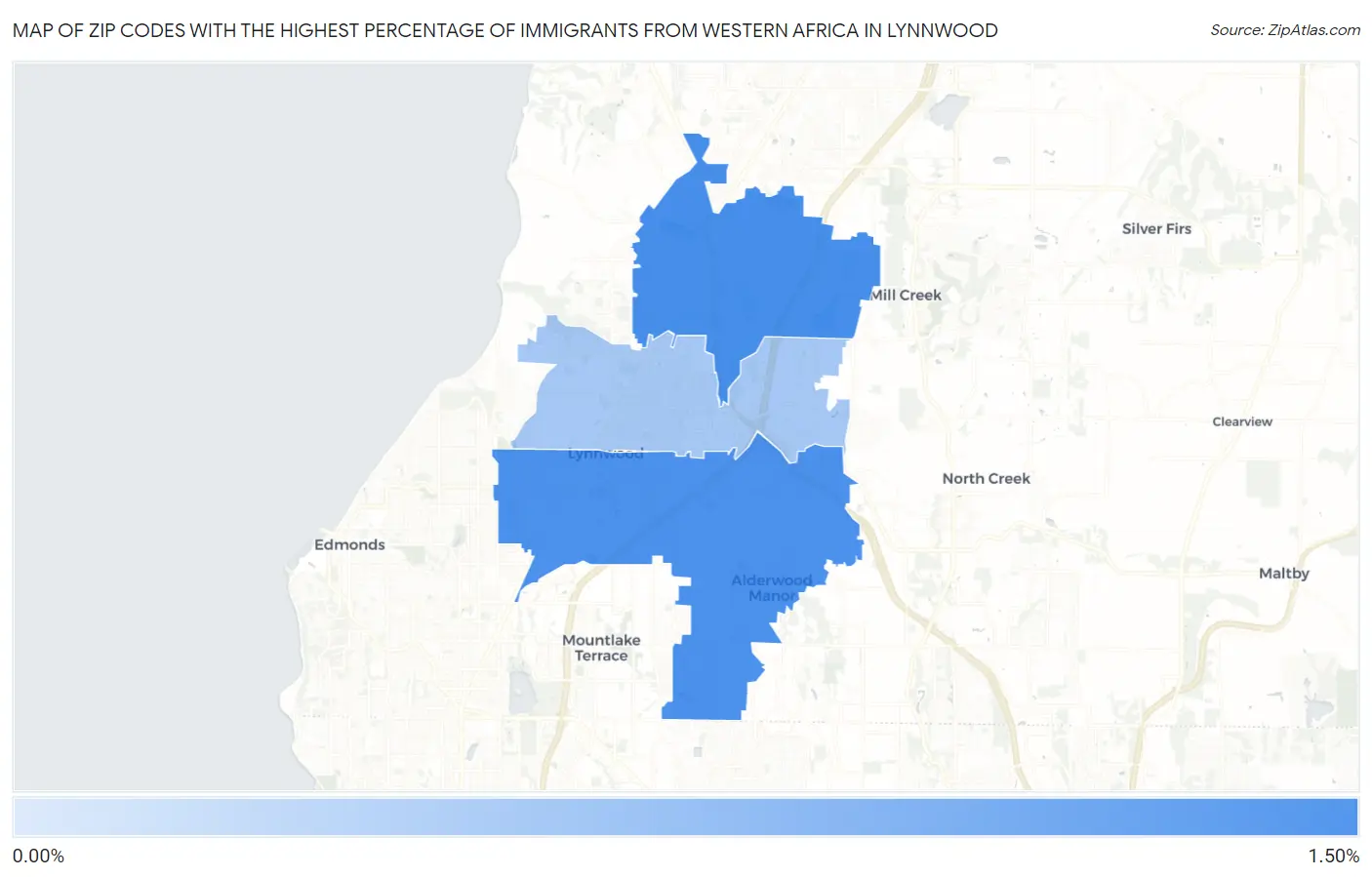 Zip Codes with the Highest Percentage of Immigrants from Western Africa in Lynnwood Map