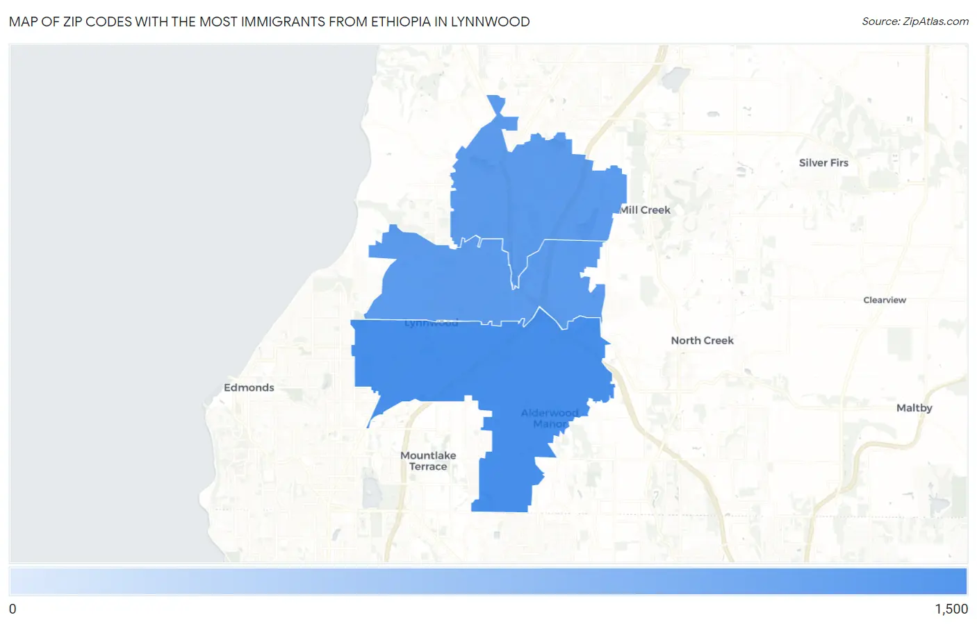 Zip Codes with the Most Immigrants from Ethiopia in Lynnwood Map