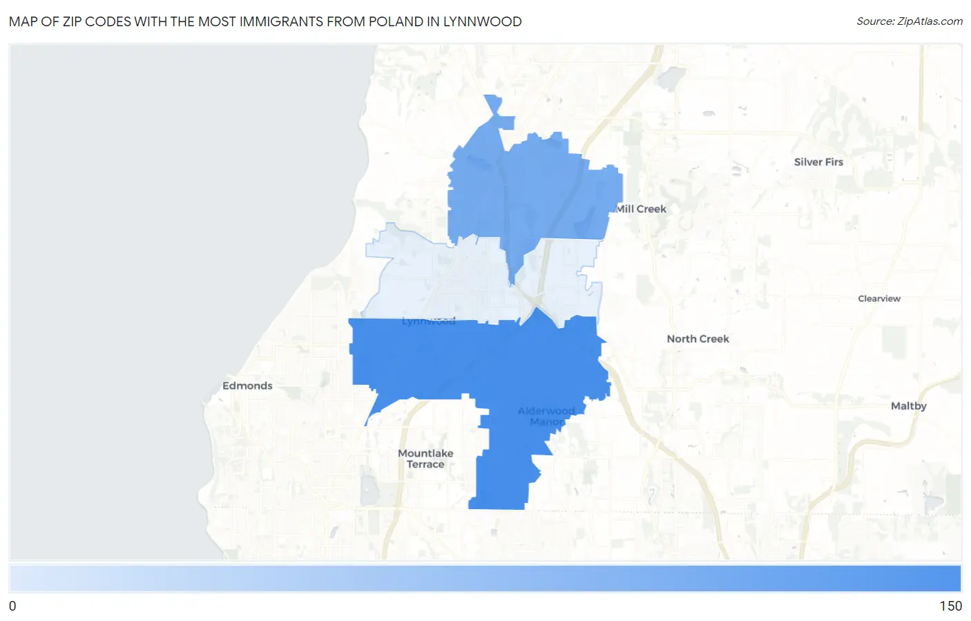 Zip Codes with the Most Immigrants from Poland in Lynnwood Map