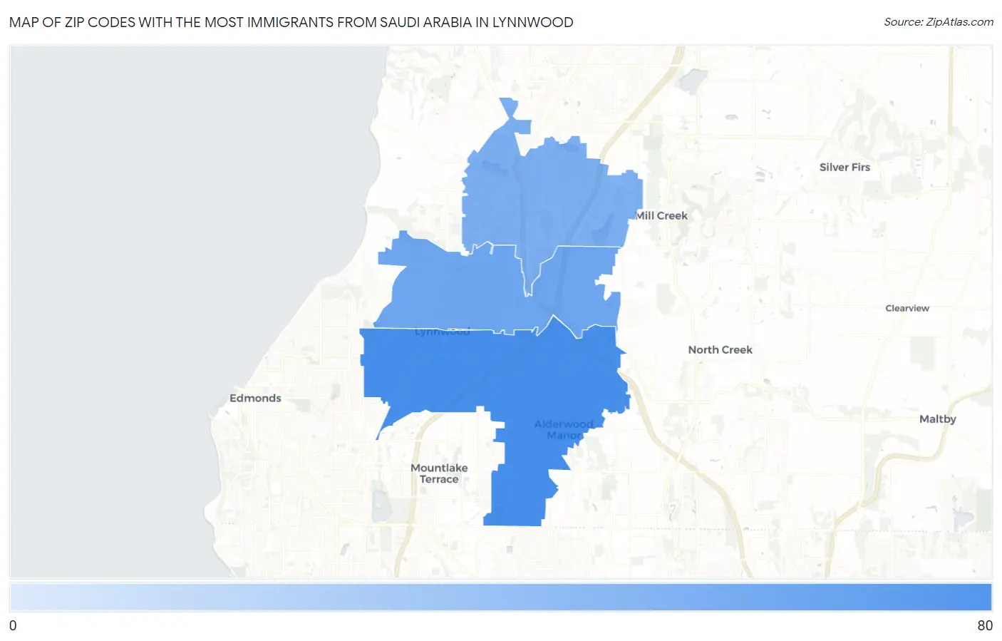 Zip Codes with the Most Immigrants from Saudi Arabia in Lynnwood Map