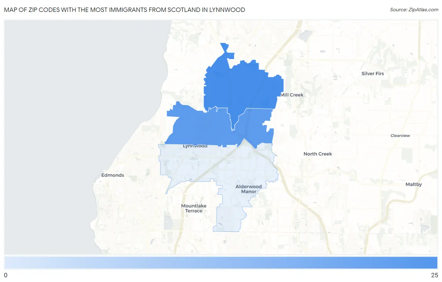 Zip Codes with the Most Immigrants from Scotland in Lynnwood Map