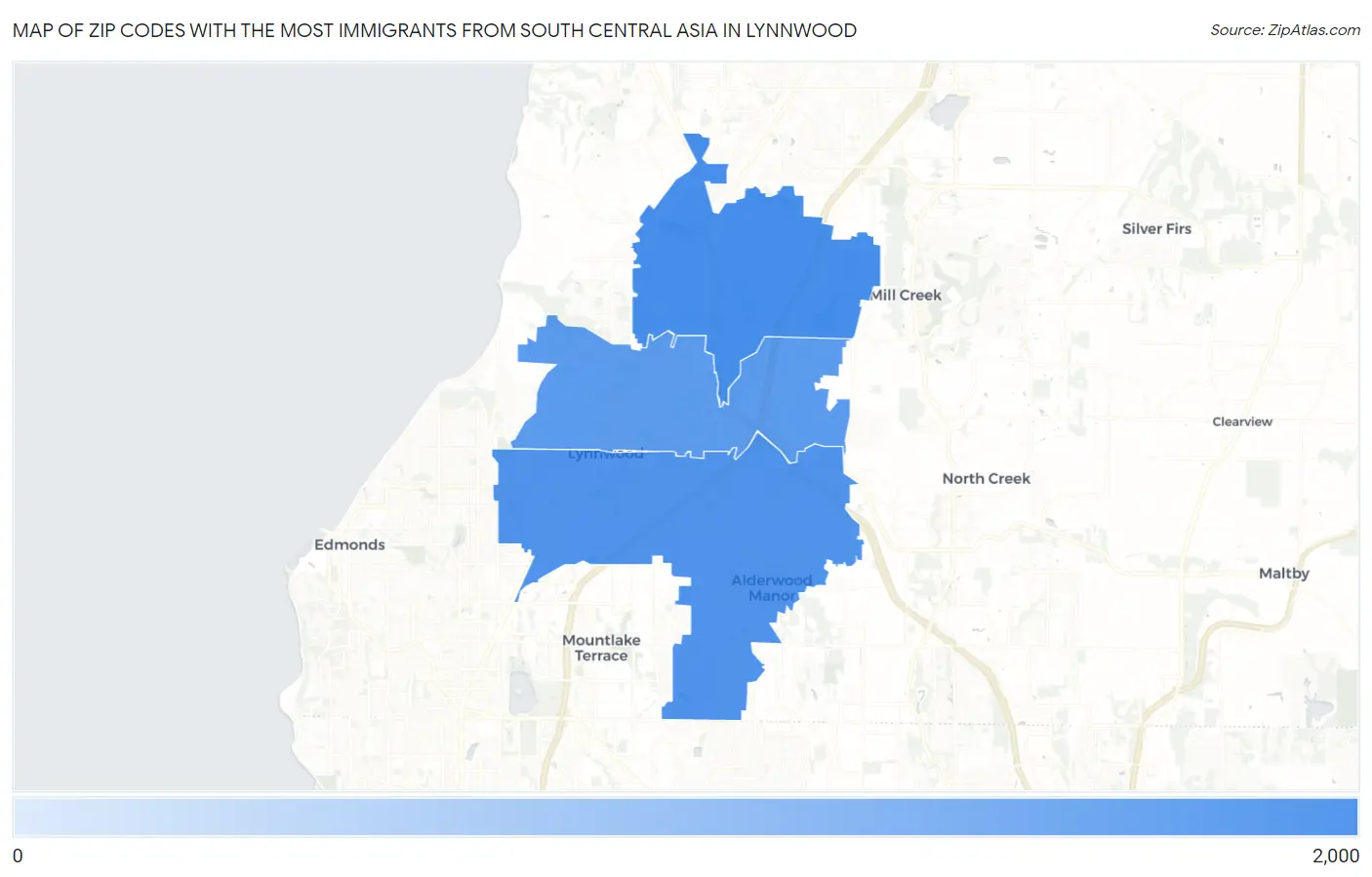 Zip Codes with the Most Immigrants from South Central Asia in Lynnwood Map
