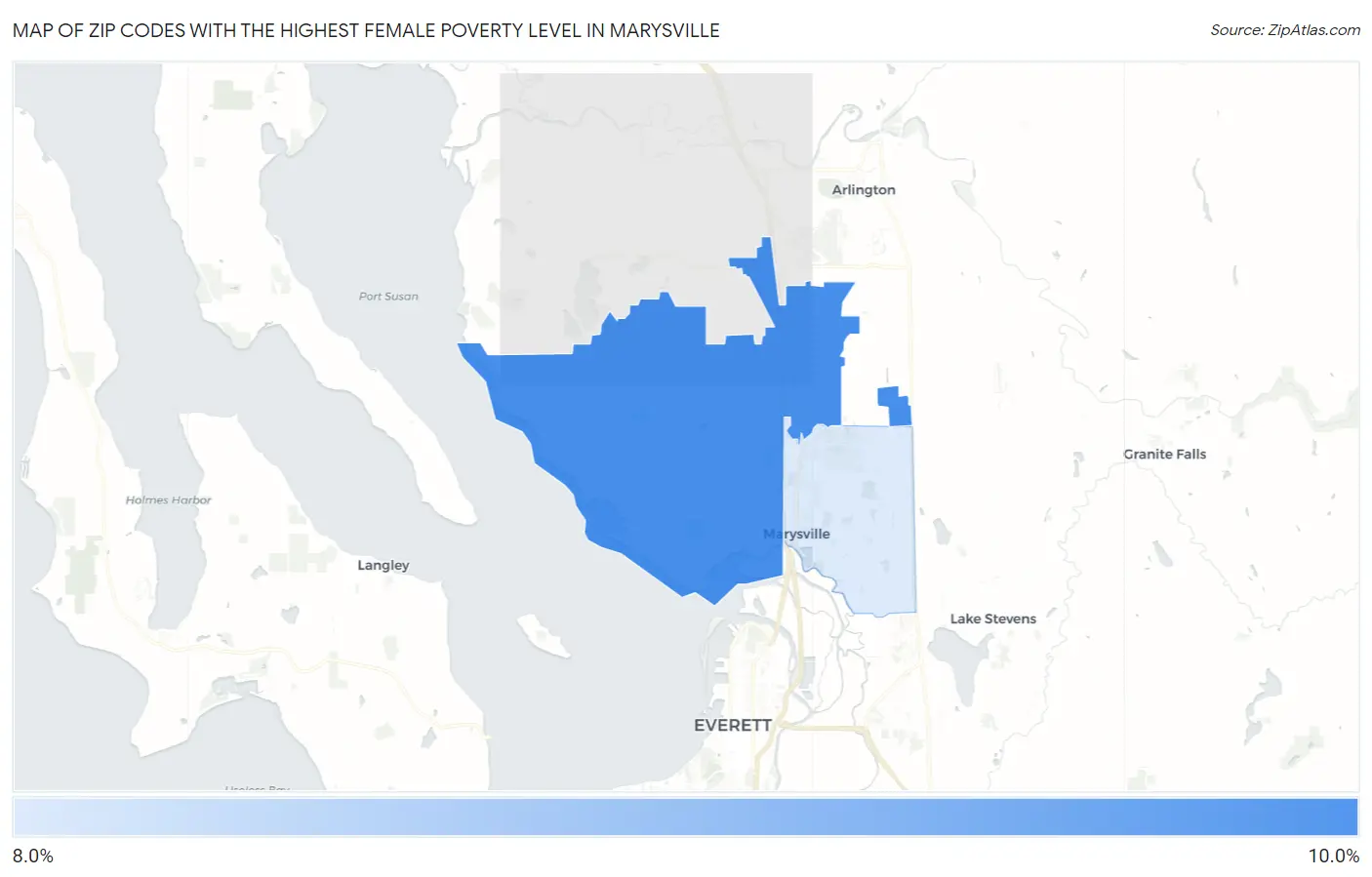 Zip Codes with the Highest Female Poverty Level in Marysville Map