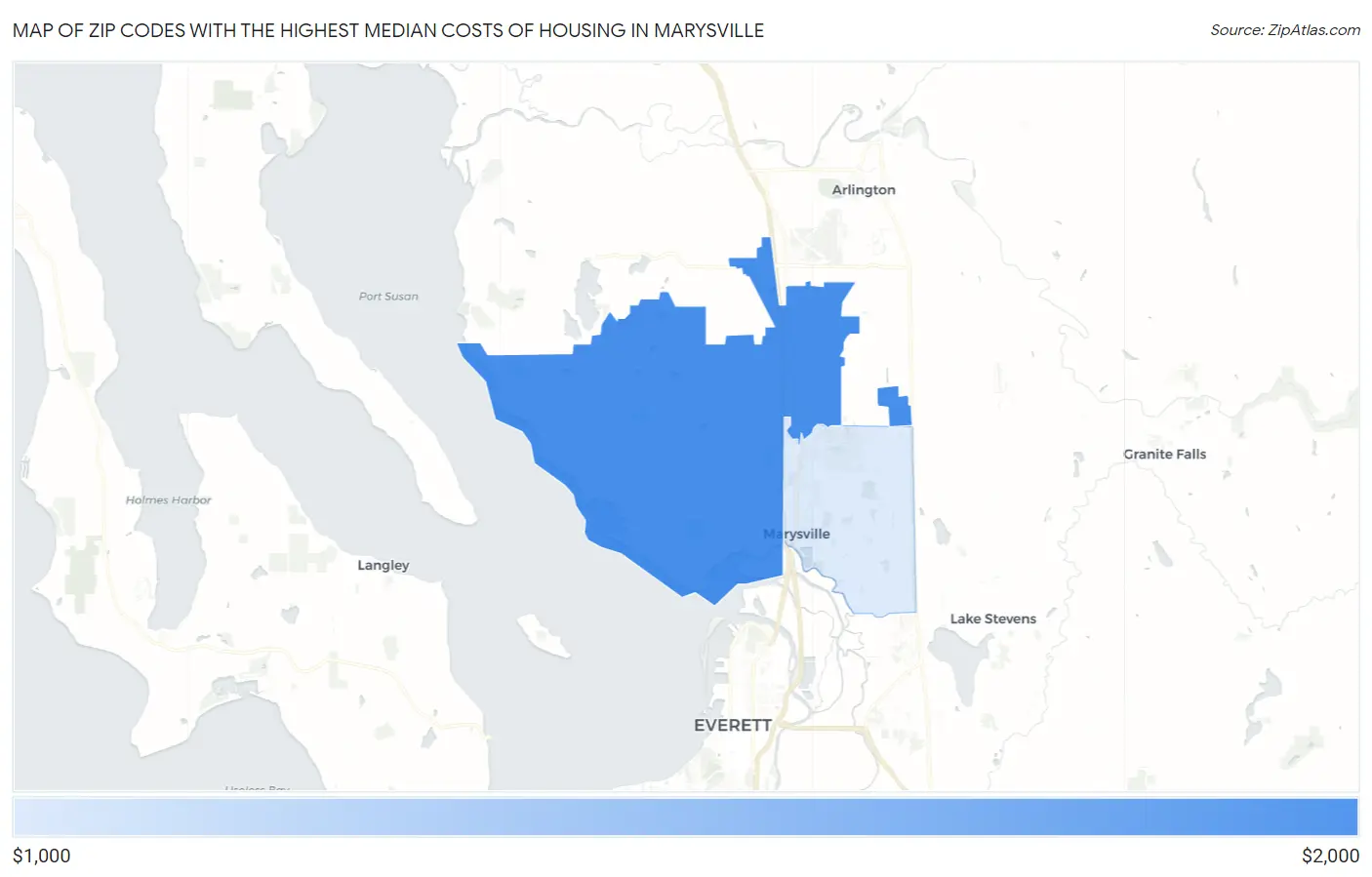 Zip Codes with the Highest Median Costs of Housing in Marysville Map