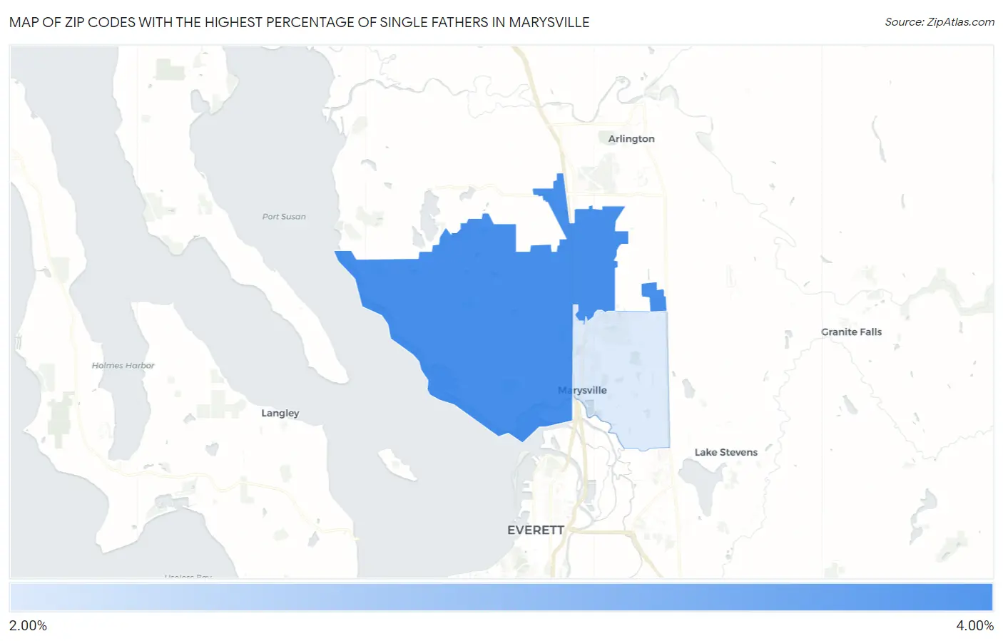 Zip Codes with the Highest Percentage of Single Fathers in Marysville Map