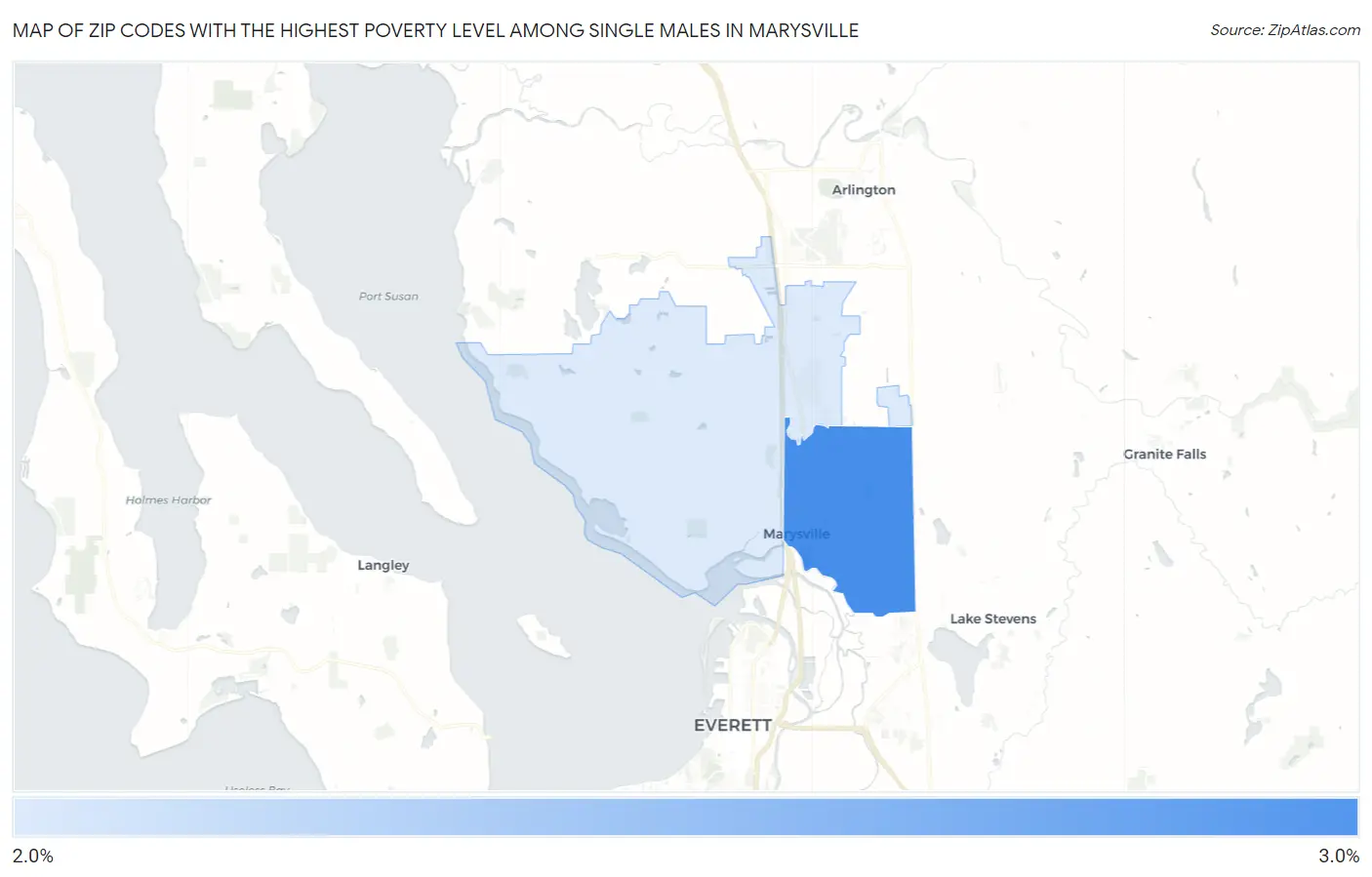 Zip Codes with the Highest Poverty Level Among Single Males in Marysville Map