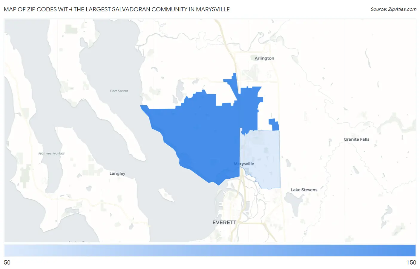 Zip Codes with the Largest Salvadoran Community in Marysville Map