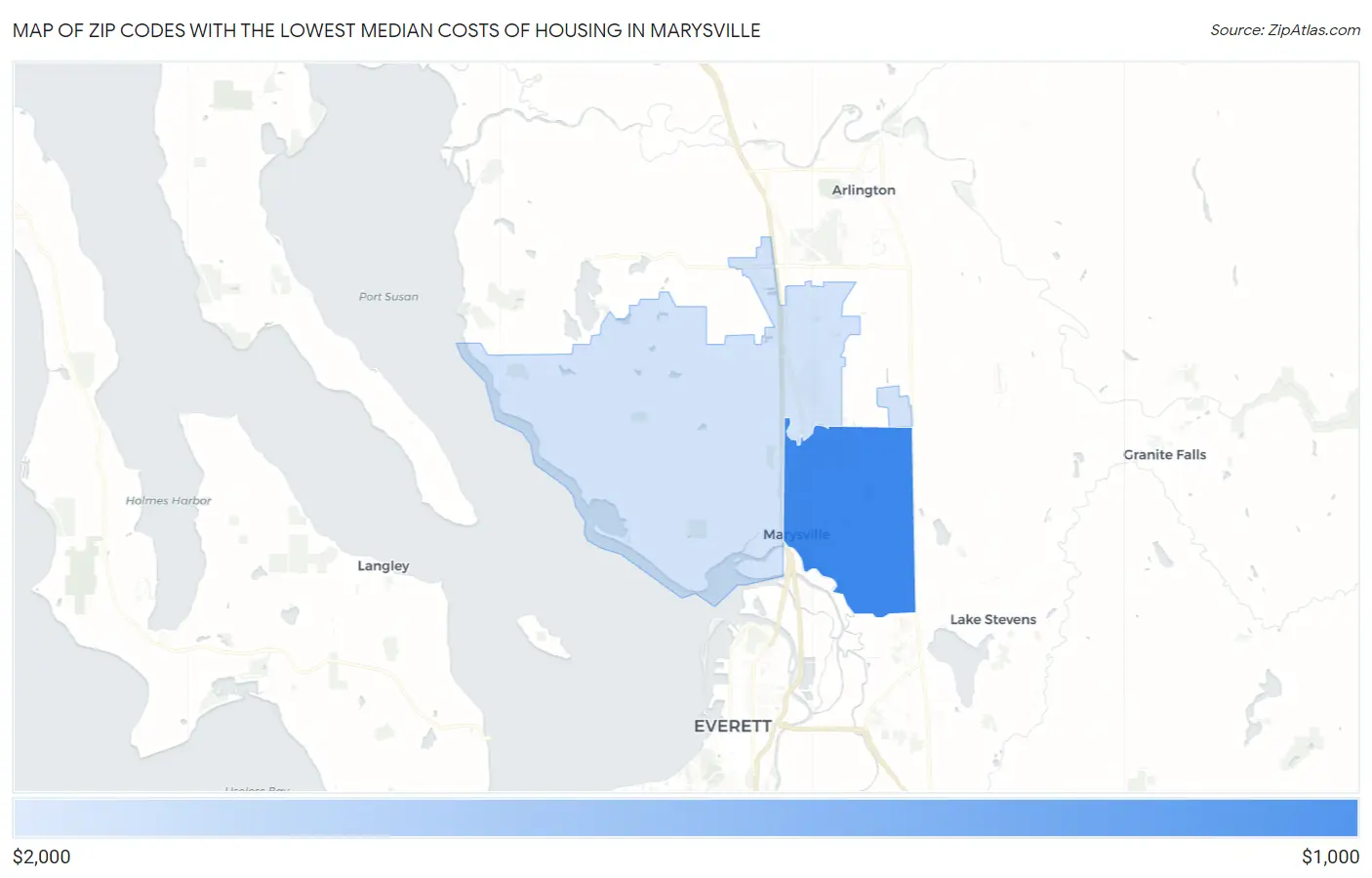 Zip Codes with the Lowest Median Costs of Housing in Marysville Map