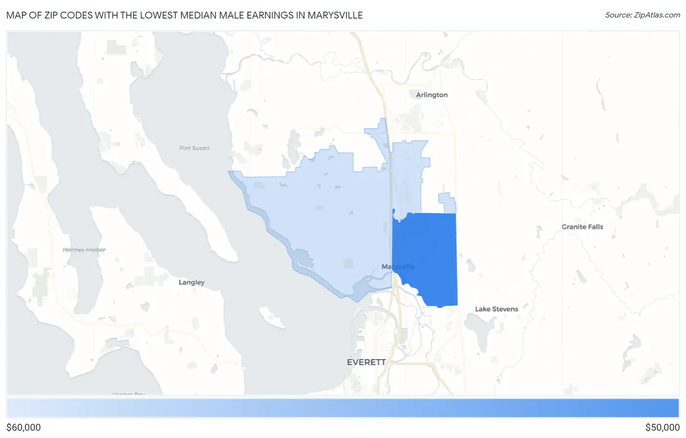 Zip Codes with the Lowest Median Male Earnings in Marysville Map