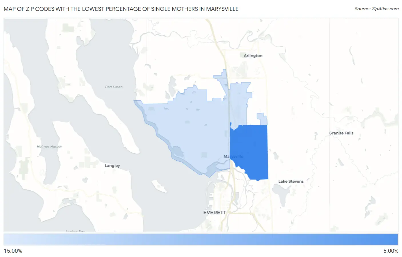 Zip Codes with the Lowest Percentage of Single Mothers in Marysville Map
