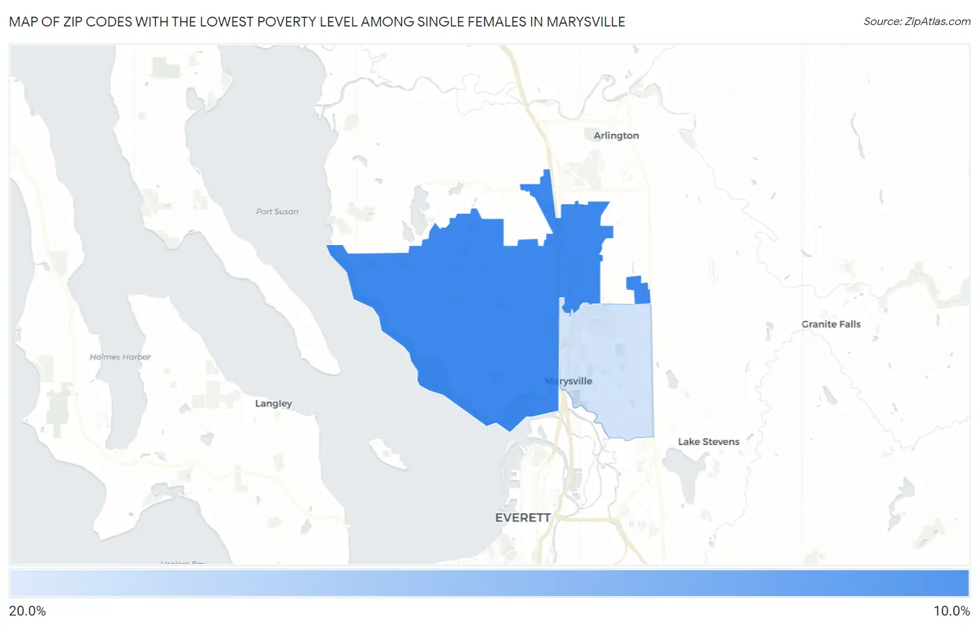 Zip Codes with the Lowest Poverty Level Among Single Females in Marysville Map