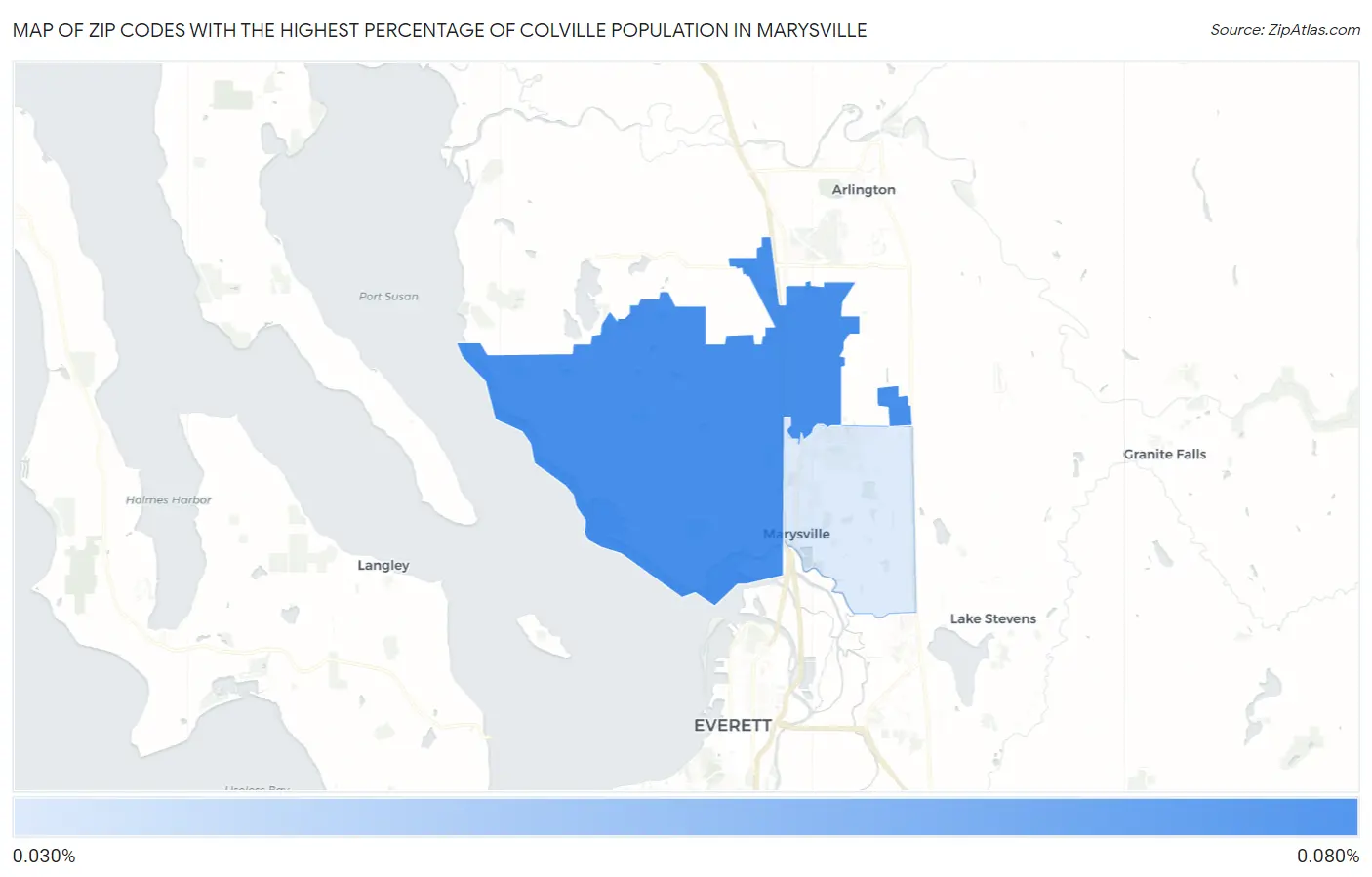 Zip Codes with the Highest Percentage of Colville Population in Marysville Map