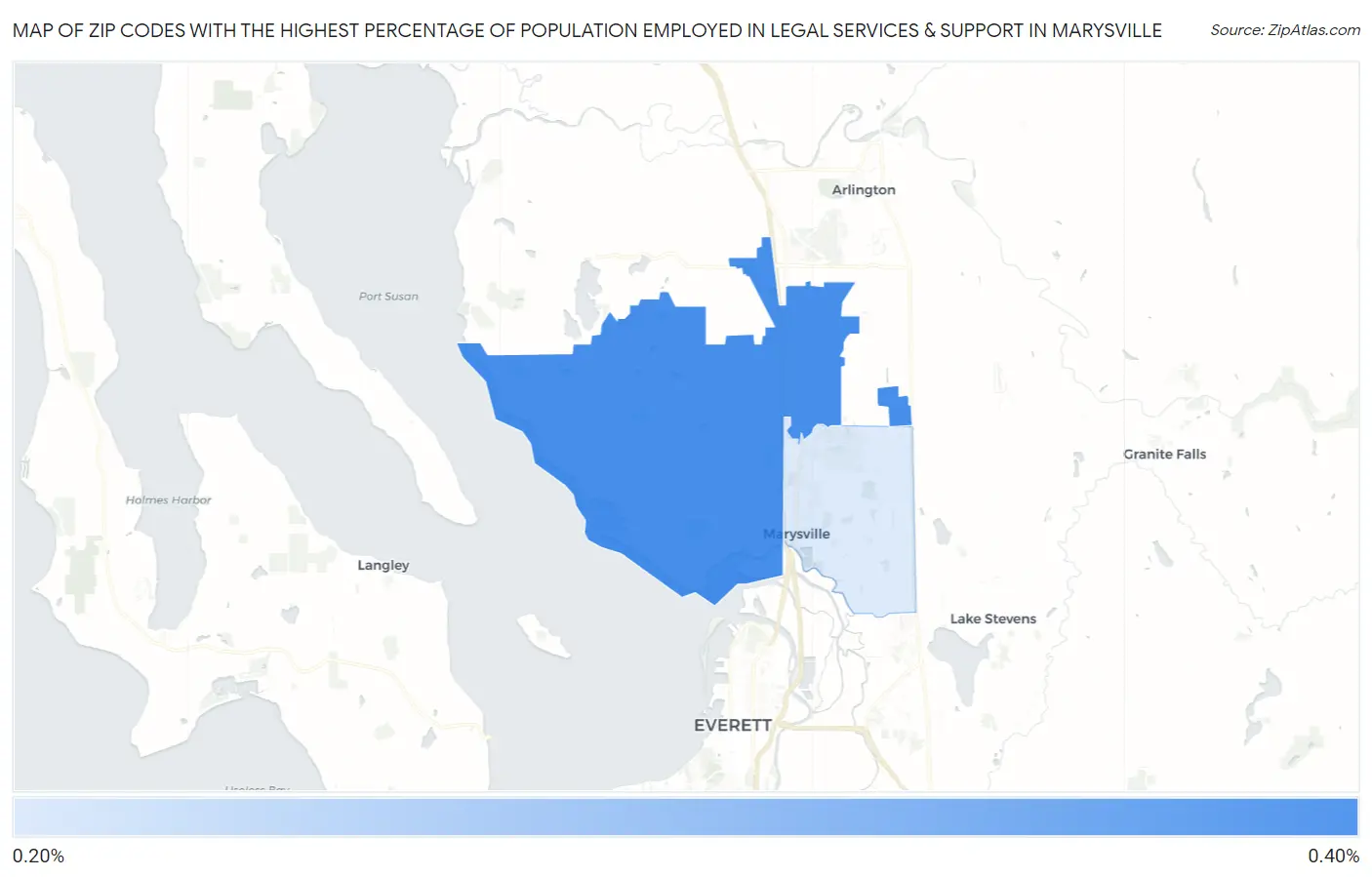Zip Codes with the Highest Percentage of Population Employed in Legal Services & Support in Marysville Map
