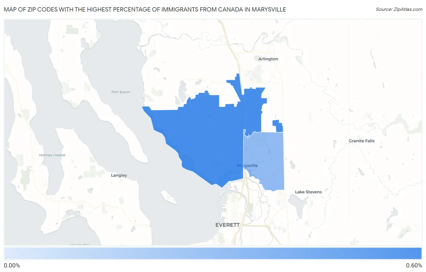 Zip Codes with the Highest Percentage of Immigrants from Canada in Marysville Map