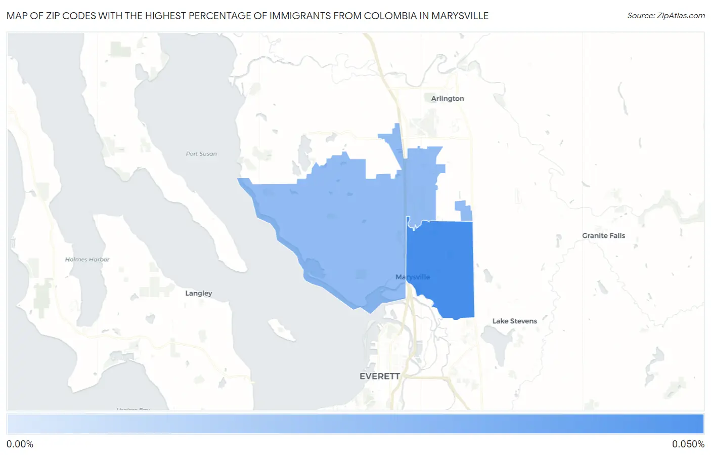 Zip Codes with the Highest Percentage of Immigrants from Colombia in Marysville Map