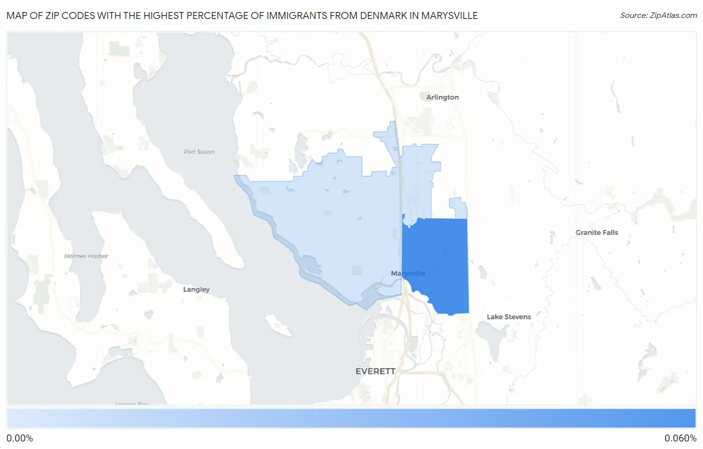 Zip Codes with the Highest Percentage of Immigrants from Denmark in Marysville Map
