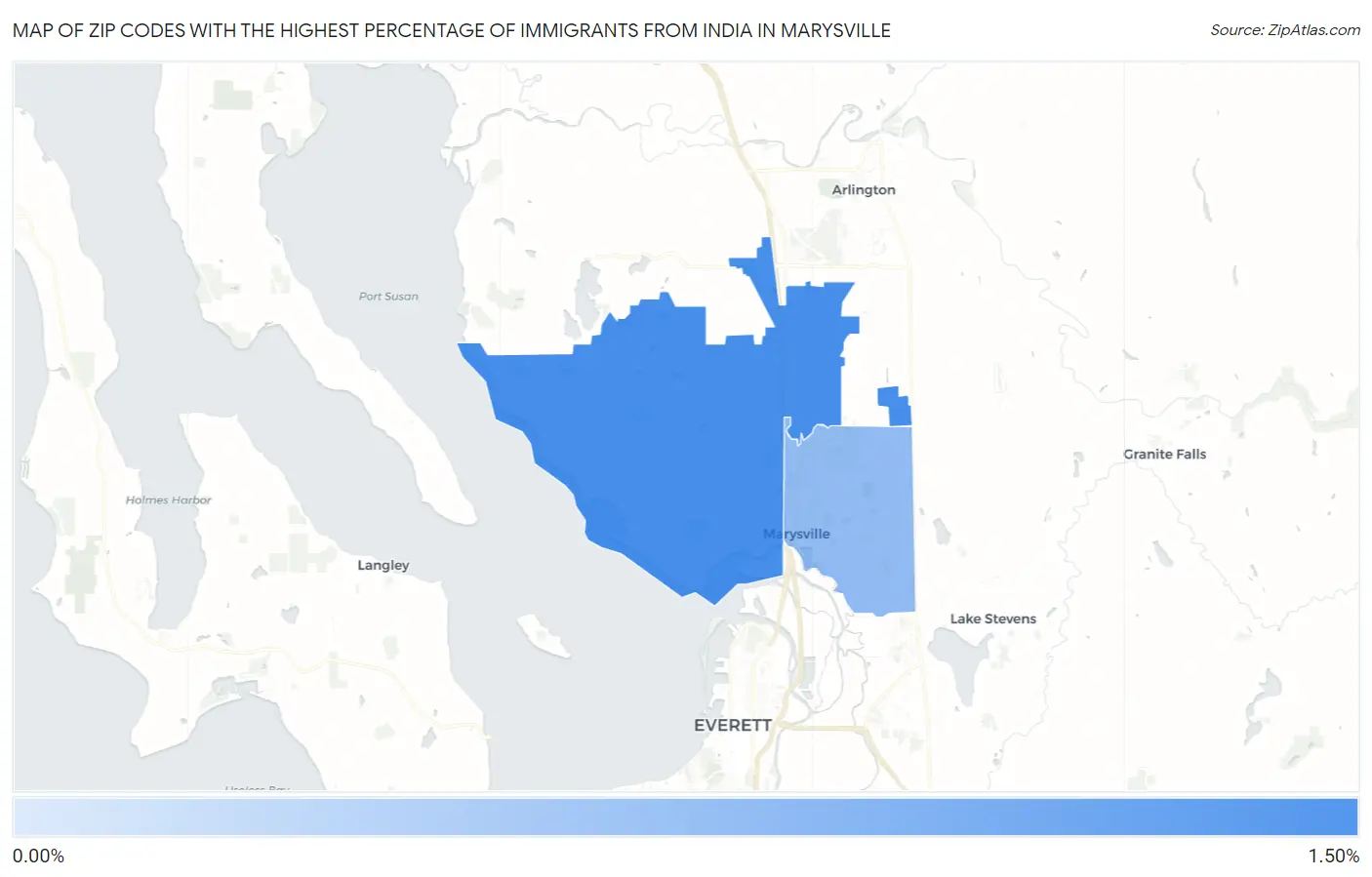 Zip Codes with the Highest Percentage of Immigrants from India in Marysville Map
