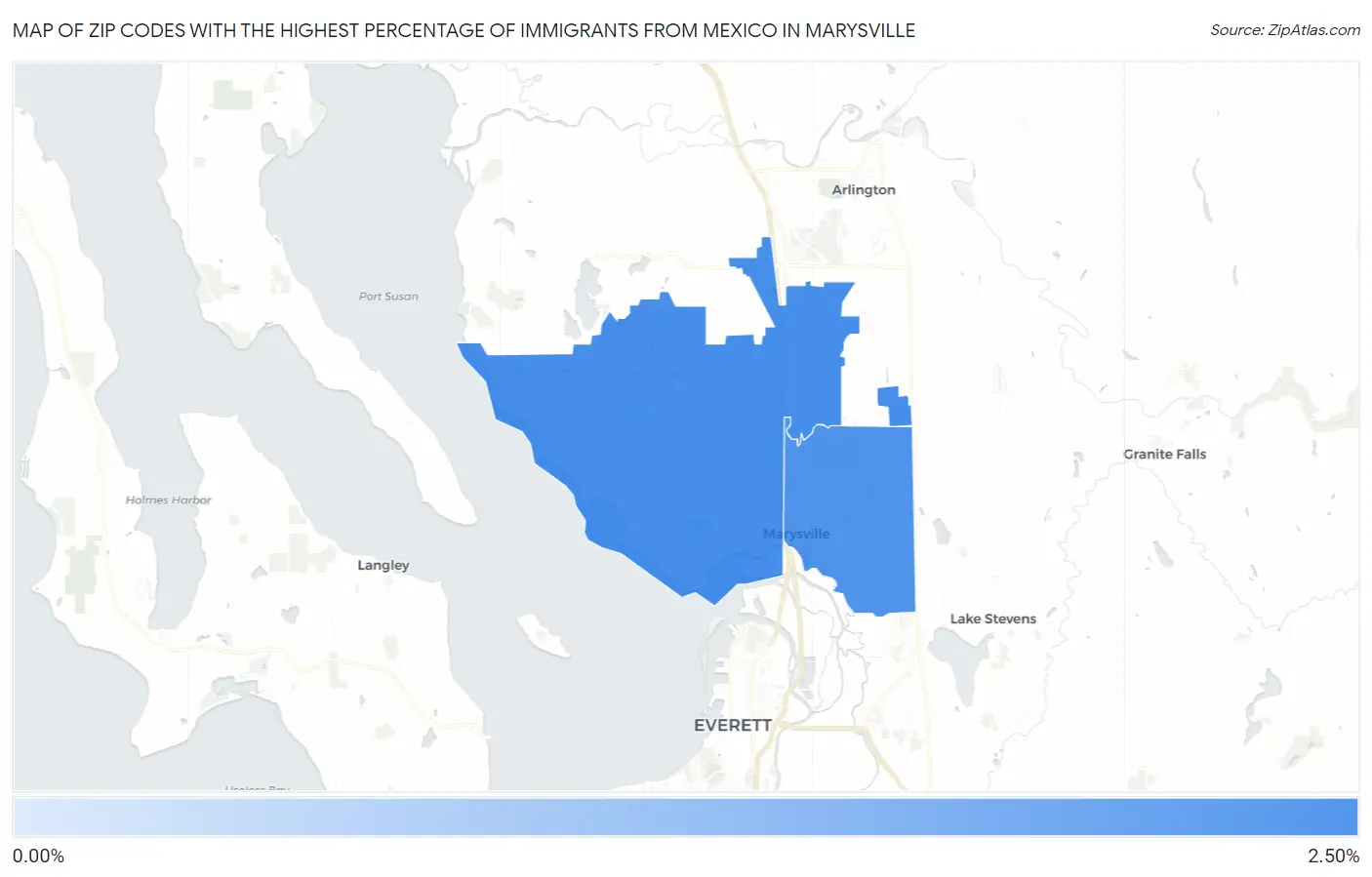 Zip Codes with the Highest Percentage of Immigrants from Mexico in Marysville Map