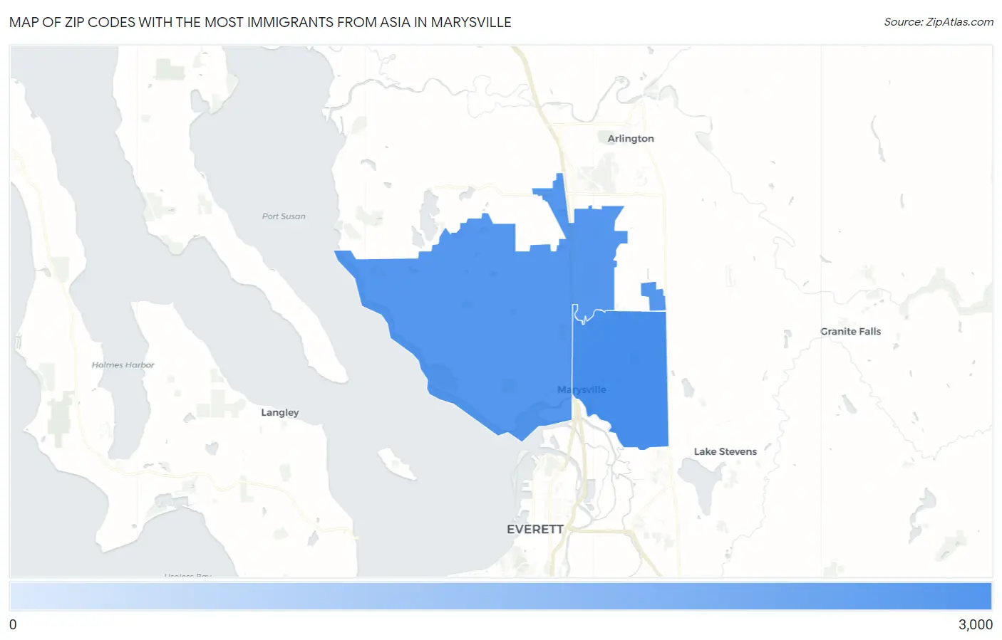 Zip Codes with the Most Immigrants from Asia in Marysville Map