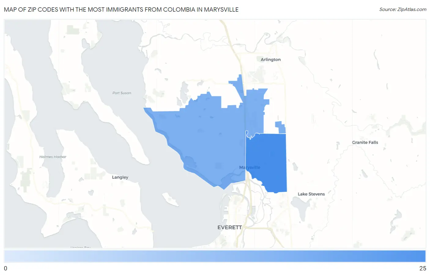 Zip Codes with the Most Immigrants from Colombia in Marysville Map