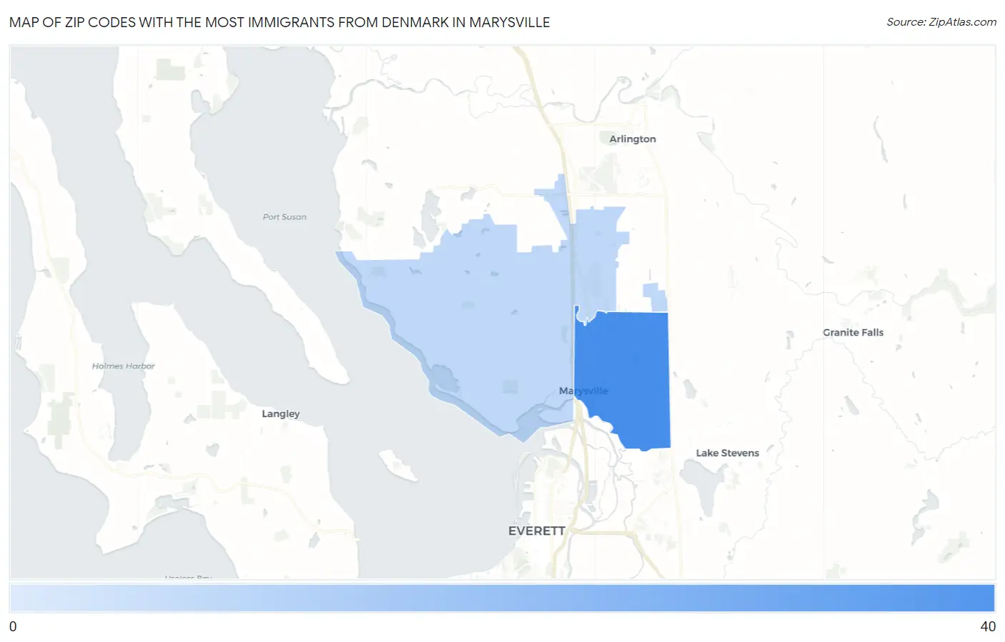 Zip Codes with the Most Immigrants from Denmark in Marysville Map